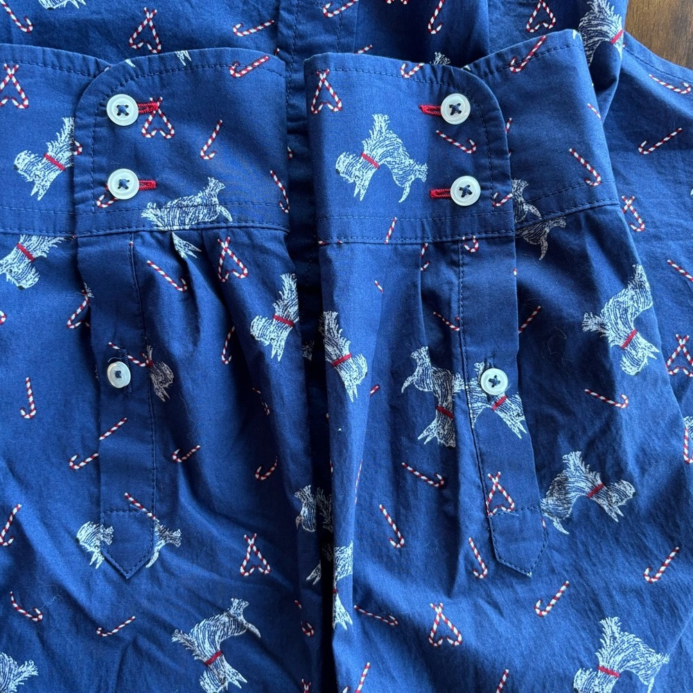 Talbots Navy Blue Button-Down Shirt with Dog and Candy Cane Print. - Picture 5 of 6